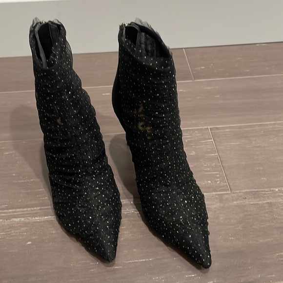 New in Box Sam Edelman Farren black Gold Tulle sexy pointed toe suede bootie 6 - Picture 2 of 5